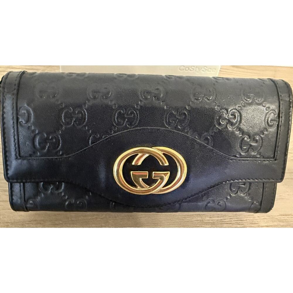 Gucci Guccissima Leather Wallet Black Gold GG Logo + COA & Box - Picture 2 of 9